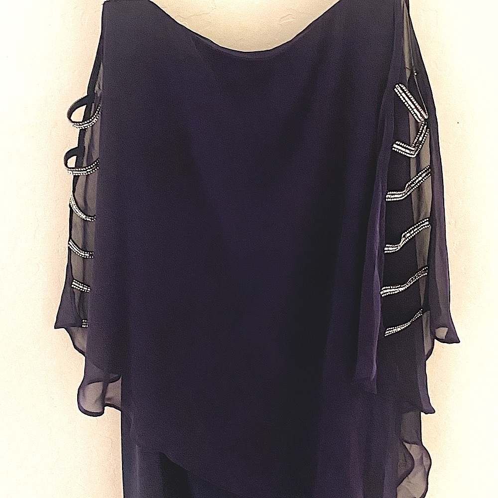 Beautiful dark plum evening dress with matching bracelet